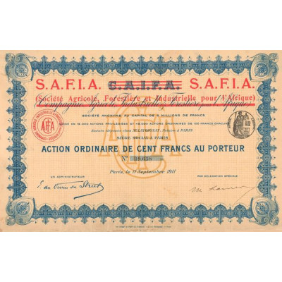 S.A.F.I.A. Sté Agricole Forestière et Industrielle pour l'Afrique (Act Ordin 100 F)