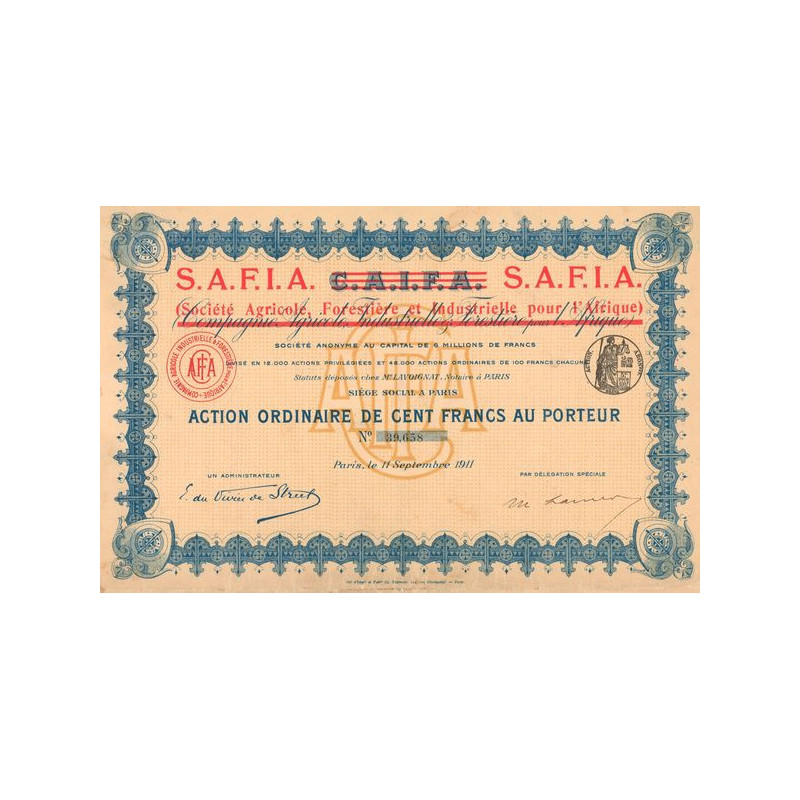 S.A.F.I.A. Sté Agricole Forestière et Industrielle pour l'Afrique (Act Ordin 100 F)
