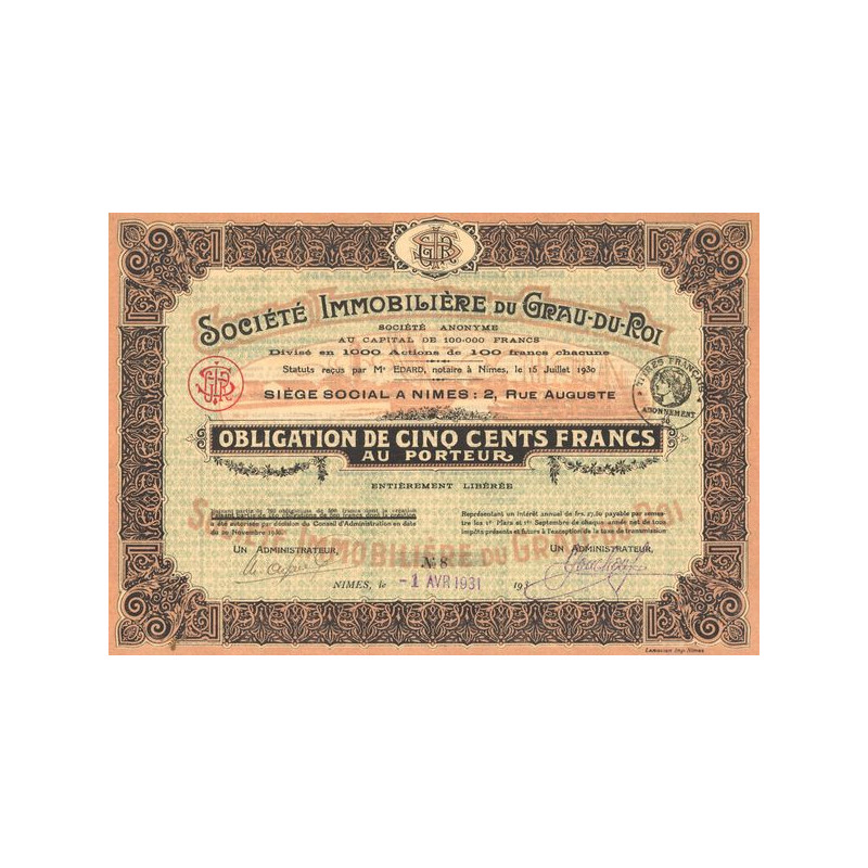 Sté Immobilière du Grau-du-Roi (Obl 500 F)