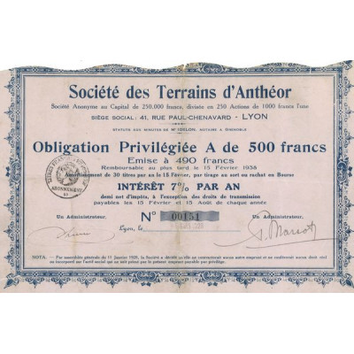 Sté des Terrains d'Anthéor (Obl Priv A 500 F)