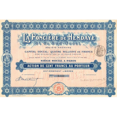 La Foncière de Hendaye et du Sud-Ouest (Act 100 F)