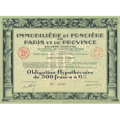 Immobilière et Foncière de Paris et de Province (Obl Hypot 500 F 6%)