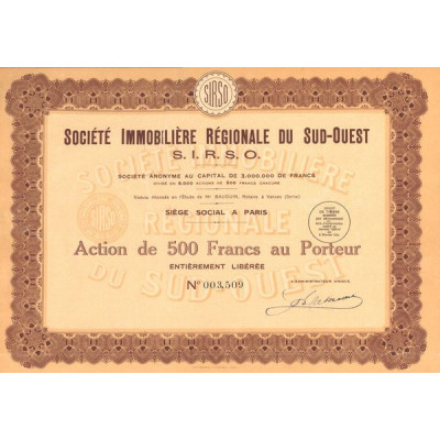 Sté Immobilière Régionale du Sud-Ouest S.I.R.S.O. (Act 500 F)