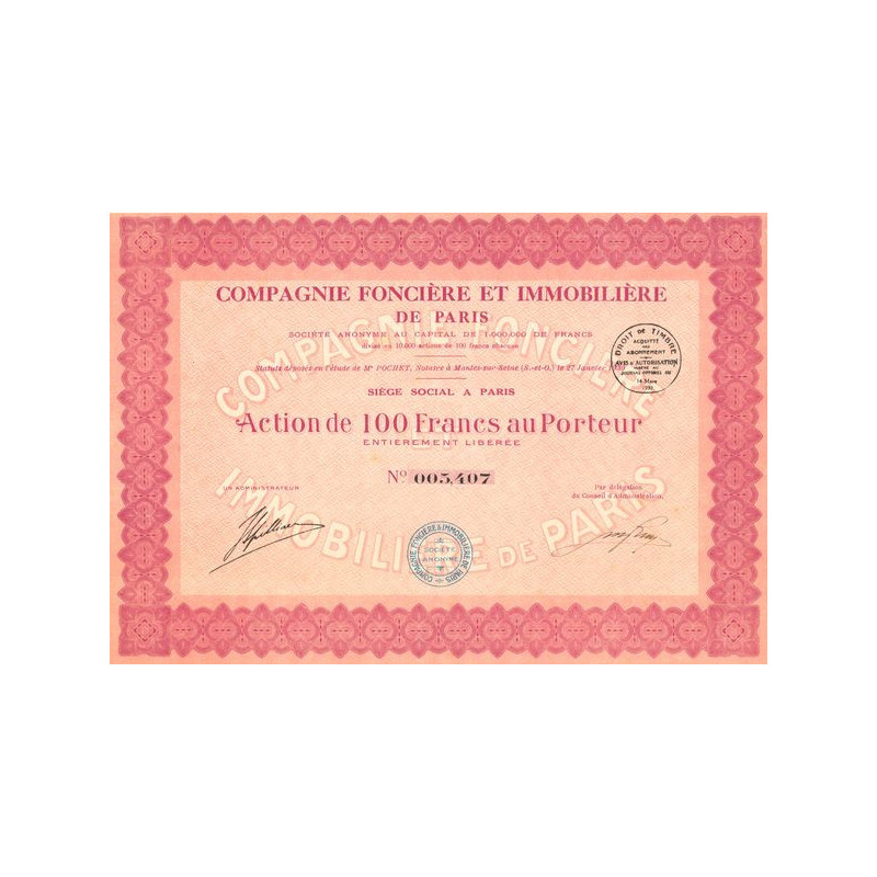 Cie Foncière et Immobilière de Paris (Act 100 F)