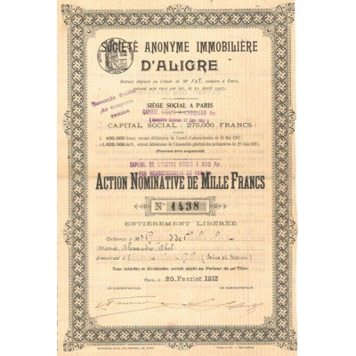S.A. Immobilière d'Aligre (Act Nomin 1000 F)