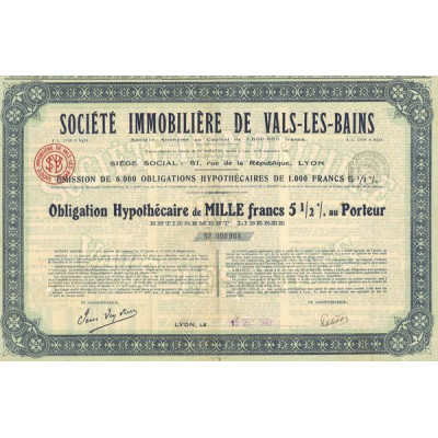 Sté Immobilière de Vals-les-Bains (Obl Hypothécaire 1000 F 5% 1/2)