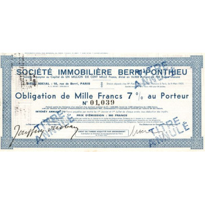 Sté Immobilière Berri-Ponthieu (Obl 1000 F 7%)