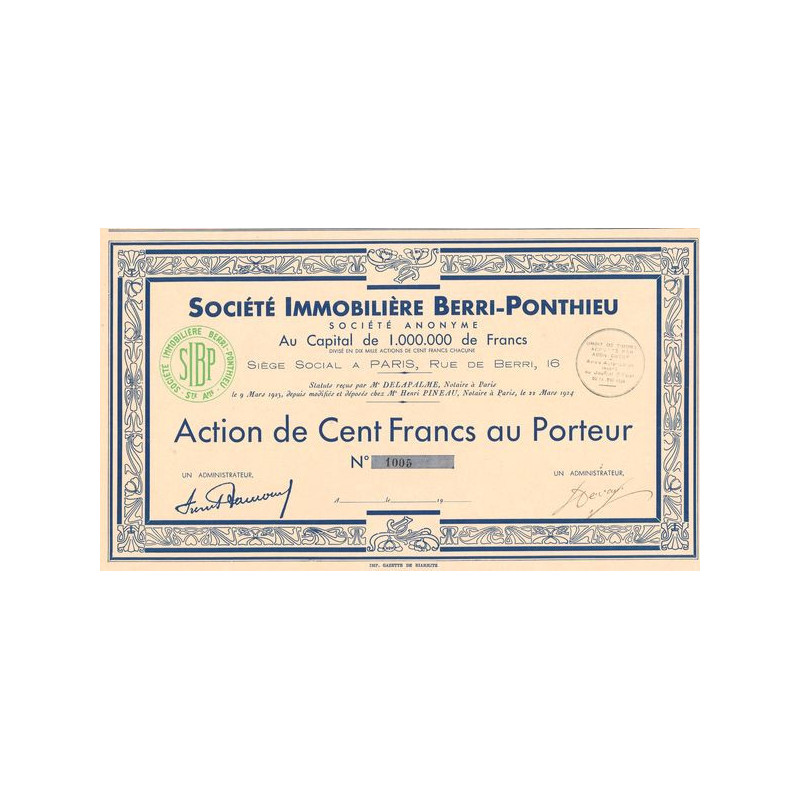 Sté Immobilière Berri-Ponthieu (Act 100 F) (Modele 2)
