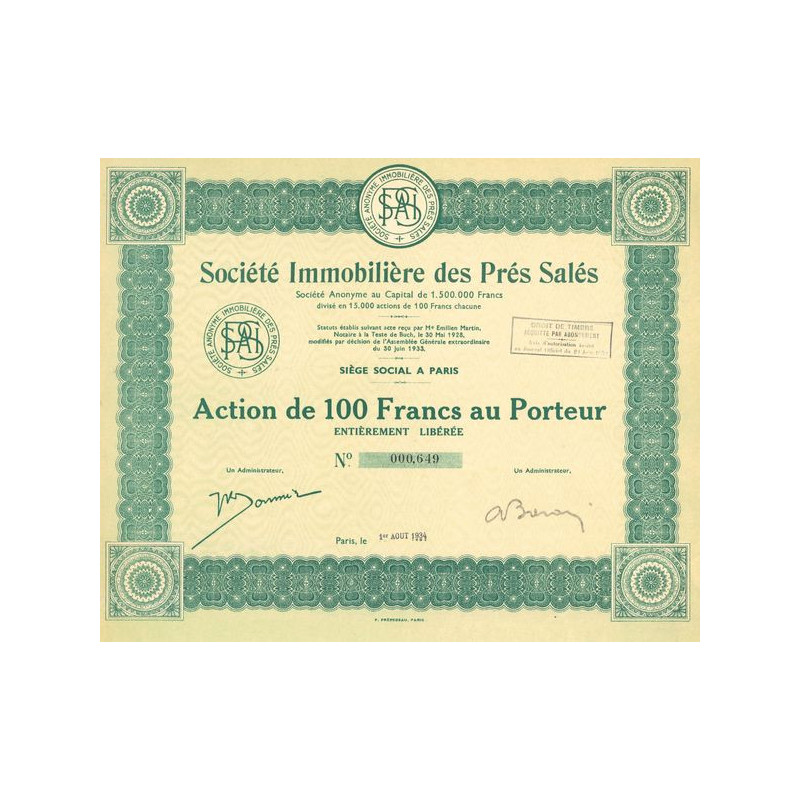 Sté Immobilière des Prés Salés (Act 100 F)