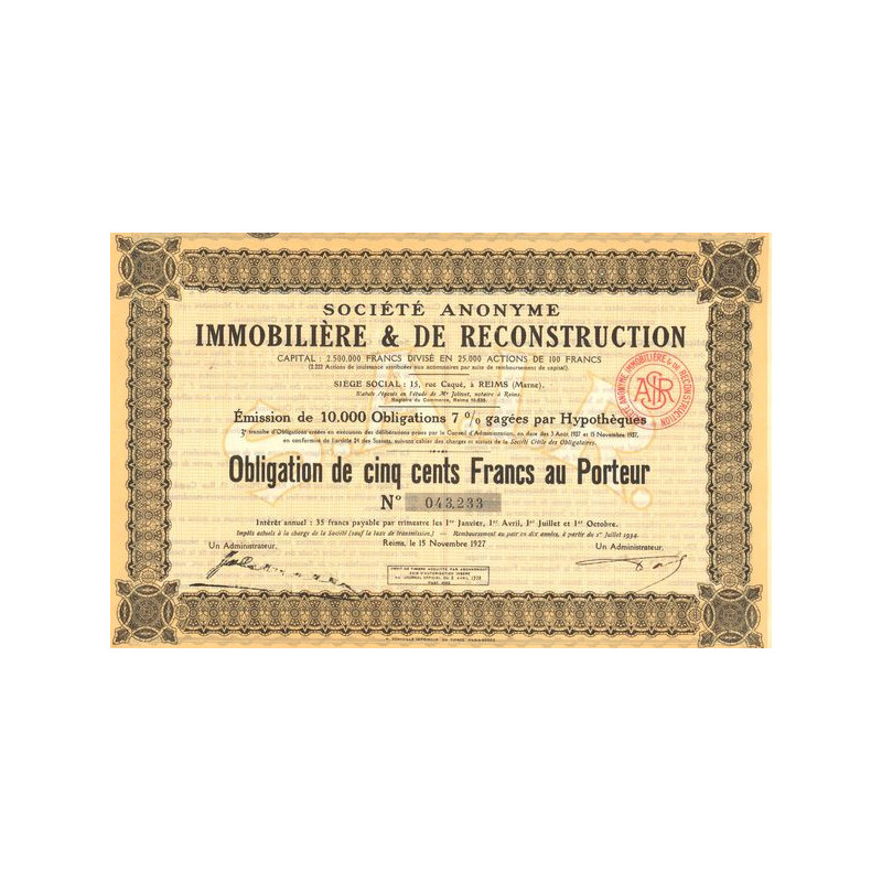 S.A. Immobilière & de Reconstruction (Obl 500 F)