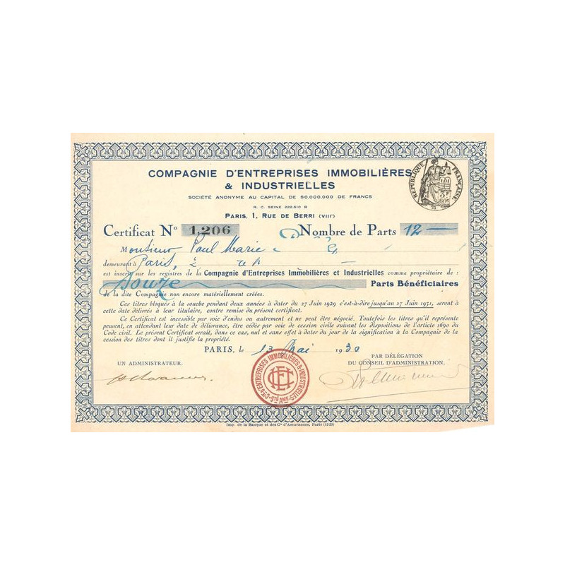 Cie d'Entreprises Immobilières & Industrielles (12 PB)
