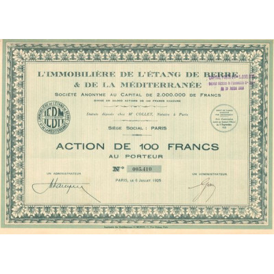 L'Immobilière de l'Etang de Berre & de la Méditerranée (Act 100 F)
