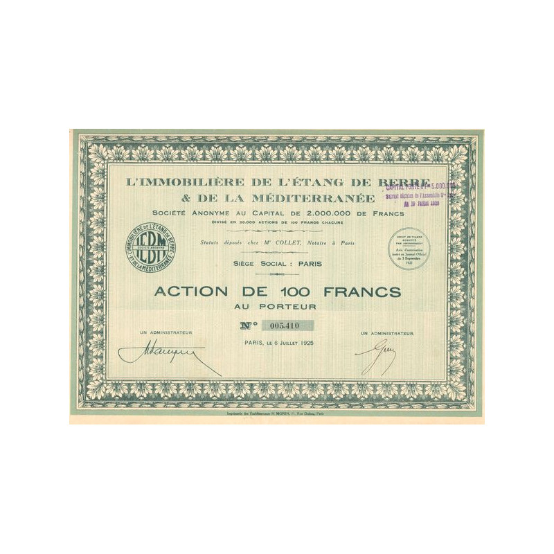 L'Immobilière de l'Etang de Berre & de la Méditerranée (Act 100 F)