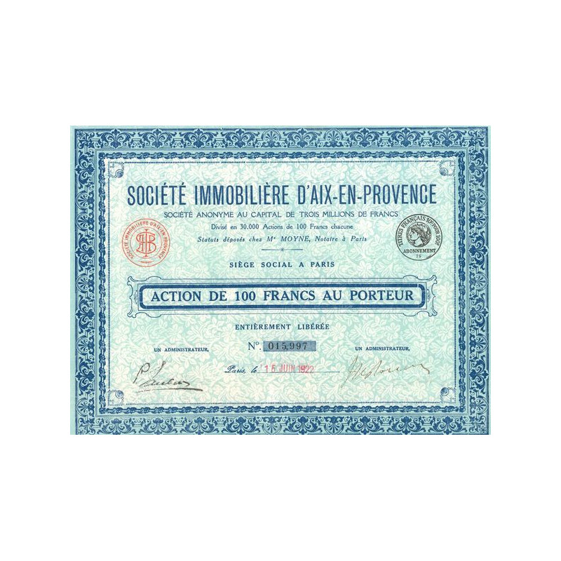 Sté Immobilière d'Aix-en-Provence (Act 100 F)