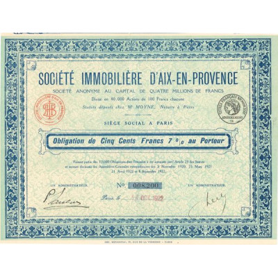 Sté Immobilière d'Aix-en-Provence (Obl 500 F 7%)