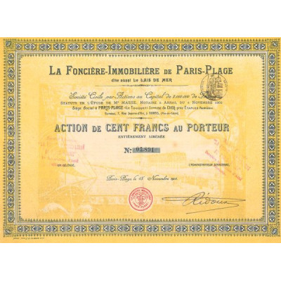 La Foncière Immobilière de Paris-Plage dit aussi Le Lais de Mer (Titre 01 Act 100 F)