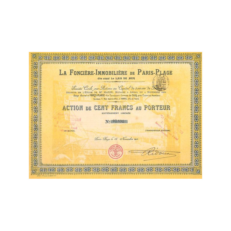 La Foncière Immobilière de Paris-Plage dit aussi Le Lais de Mer (Titre 01 Act 100 F)