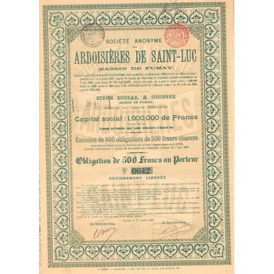 S.A. des Ardoisières de Saint-Luc (Bassin de Fumay)(Obl 500 F)