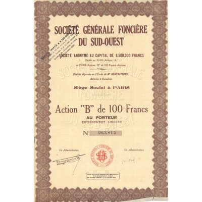 Sté Gale Foncière du Sud-Ouest (Act B 100 F)