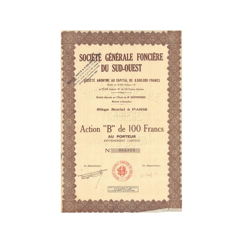 Sté Gale Foncière du Sud-Ouest (Act B 100 F)