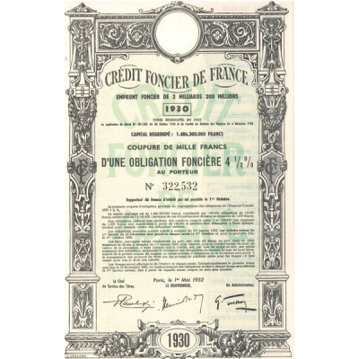 Crédit Foncier de France Emprunt Foncier 2 Milliards 200 Millions 1930 (Obl Foncière 4% 1/2 1000 F)