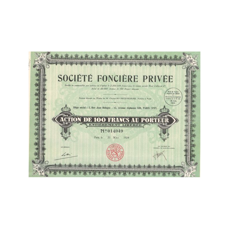 Sté Foncière Privée (Act 100 F)