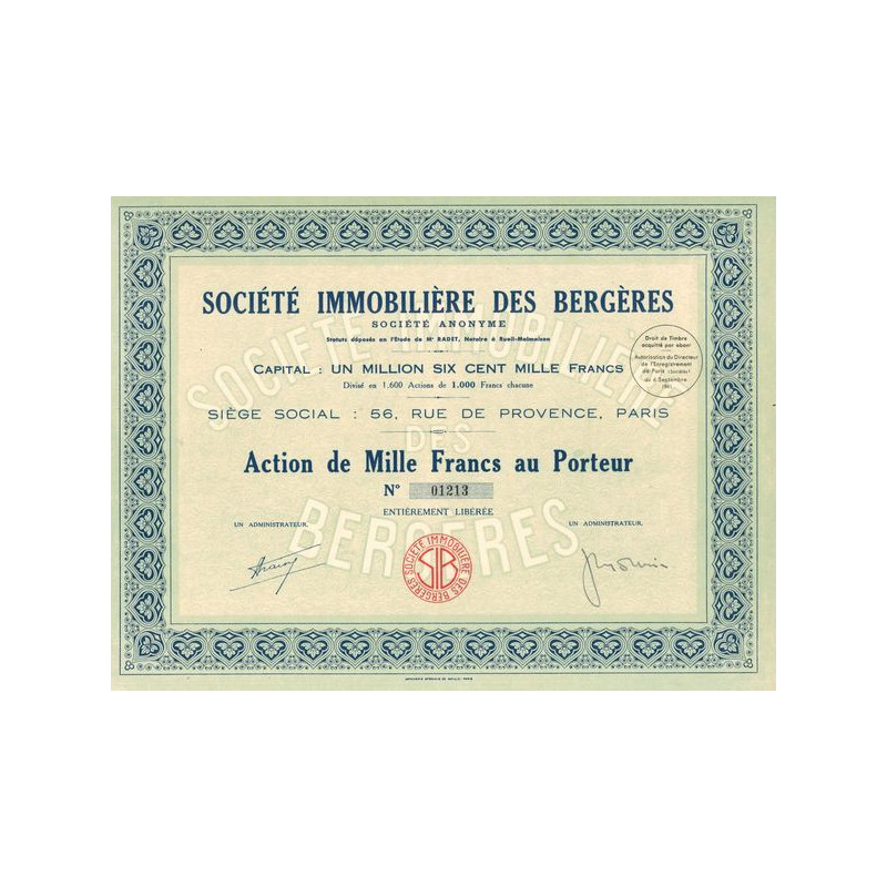 Sté Immobilière des Bergères (Act 1000 F)