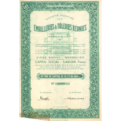 Emailleries & Tôleries Réunies - Ancien Ets Aubecq & Cie (Act 100 F)