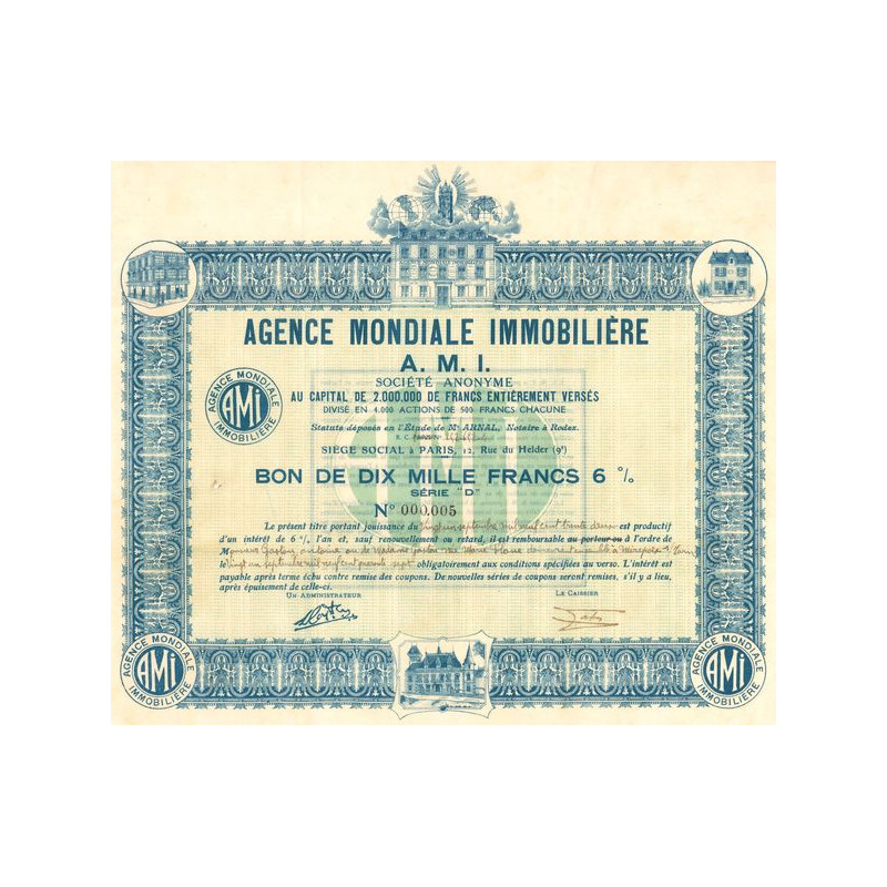 Agence Mondiale Immobilière A.M.I. (Bon 10000 F 6%)