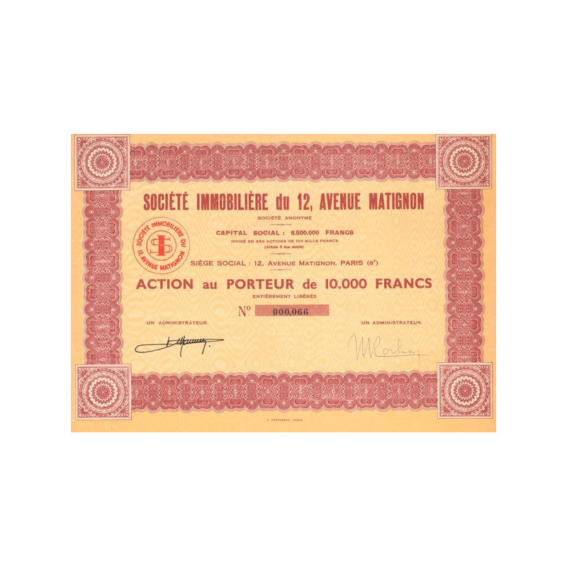 Sté Immobilière du 12 Avenue Matignon (Act 10000 F)