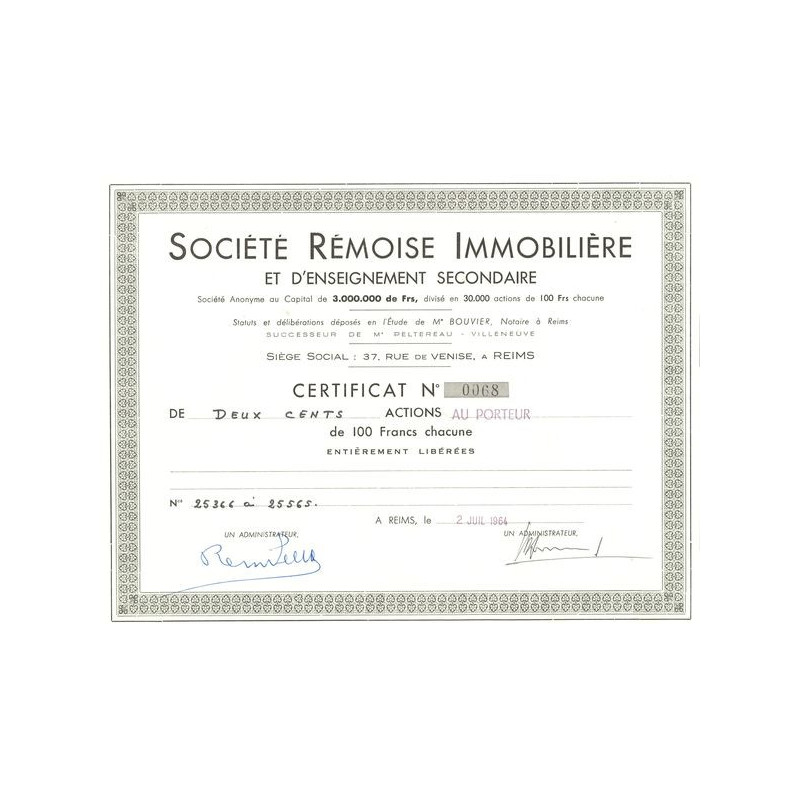 Sté Rémoise Immobilière (Act 100 F)