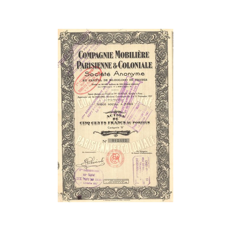 Cie Mobilière Parisienne & Coloniale (Act 500 F)