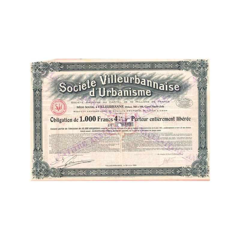 Sté Villeurbannaise d'Urbanisme (Obl 1000 F 4% 1/2)
