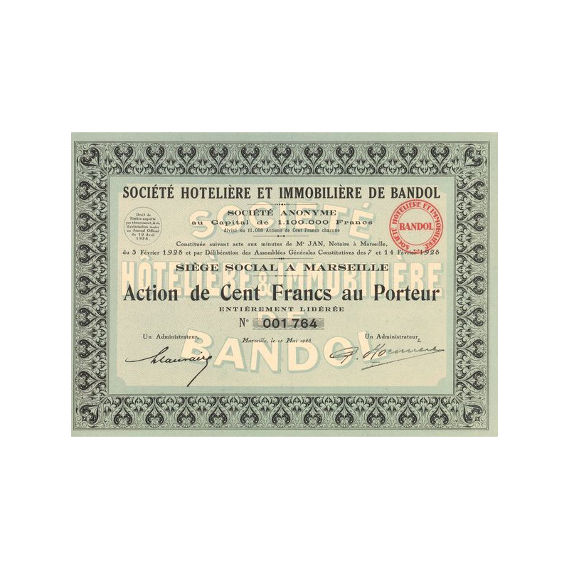 Sté Hôtelière et Immobilière de Bandol (Act 100 F)