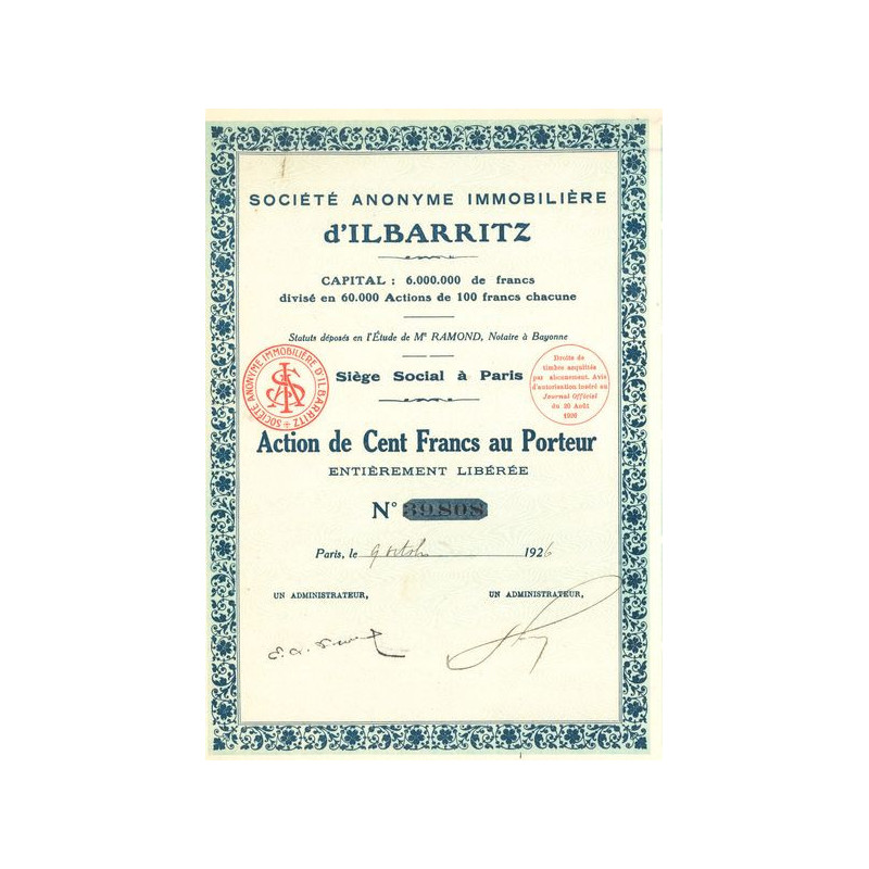 S.A. Immobilière d'Ilbarritz (Act 100 F)