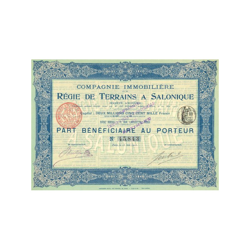 Cie Immobilière et de Régie de Terrains à Salonique (PB)