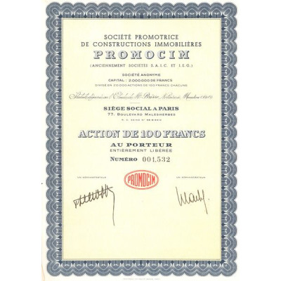 Sté Promotrice de Constructions Immobilières Promocim (Anciennement Sté S.A.I.C. et I.E.G.) - (Act 100 F)