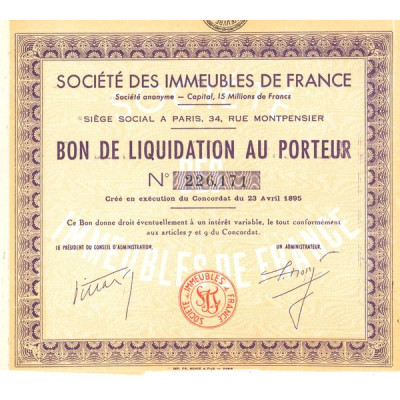 Sté des Immeubles de France 1895 (Jaune) (Bon de Liquidation)