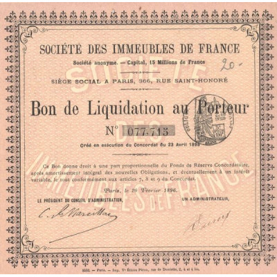 Sté des Immeubles de France 1896 (Rose) (Bon de Liquidation)