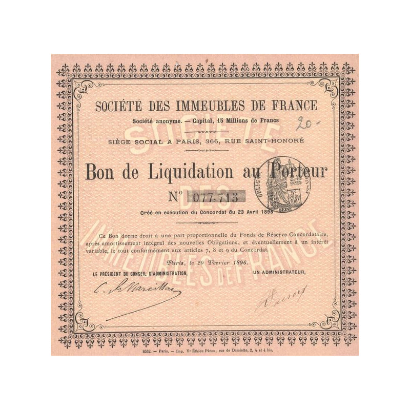 Sté des Immeubles de France 1896 (Rose) (Bon de Liquidation)