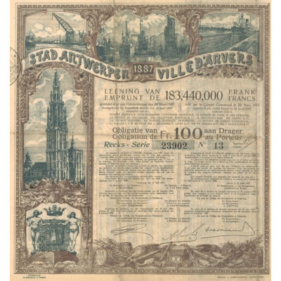 Stad Antwerpen - Ville d'Anvers - 1887 (Obl 100 F)