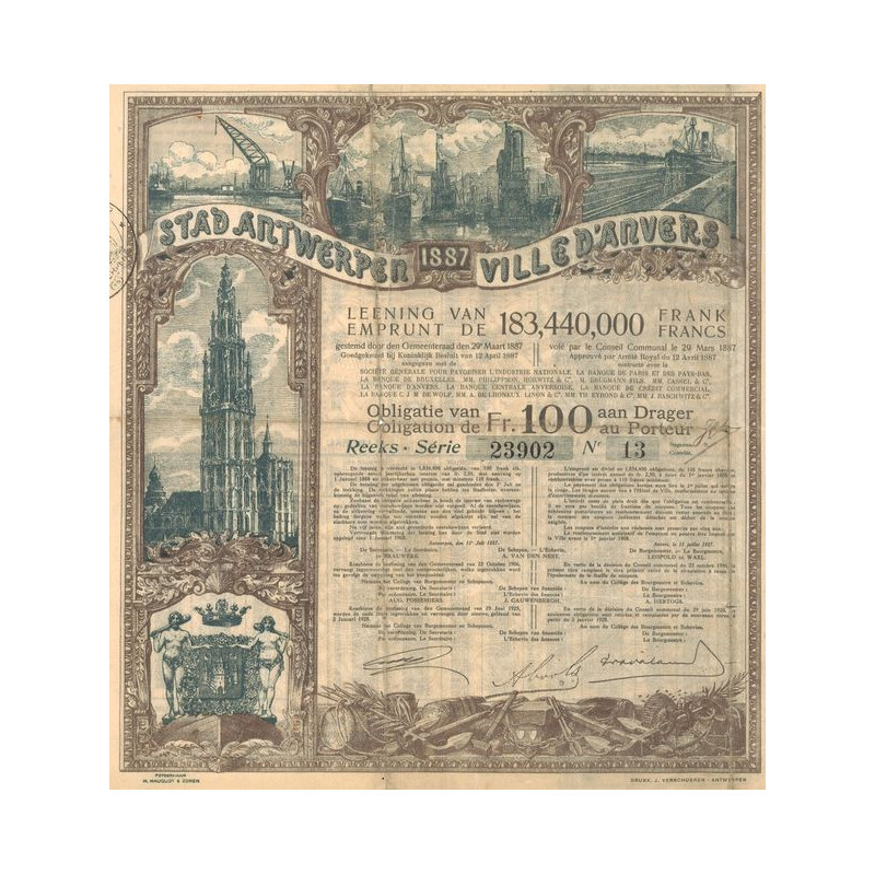 Stad Antwerpen - Ville d'Anvers - 1887 (Obl 100 F)