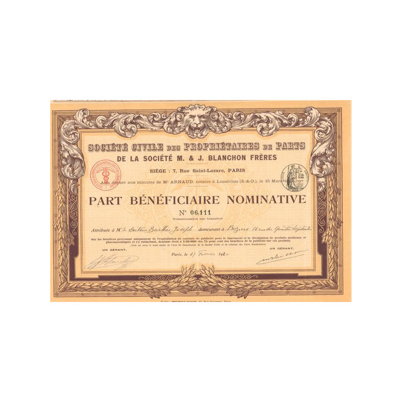 Sté Civile des Propriétaires de Parts de la Société M. & J. Blanchon Frères (PF)