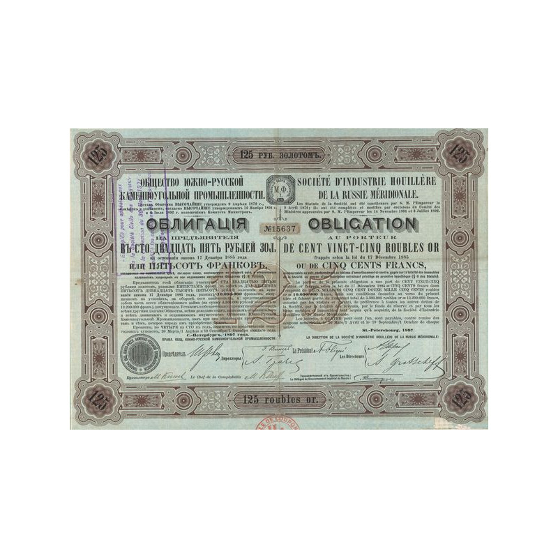 Sté d'Industrie Houillère de la Russie Méridionale (Obl 500F)