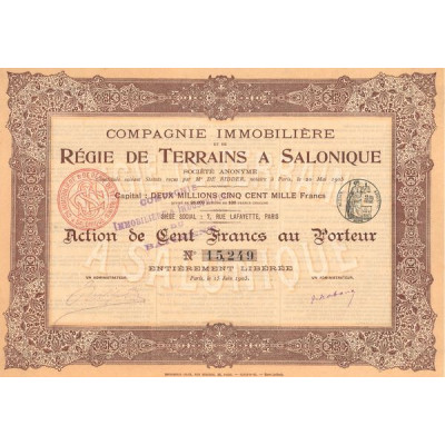 Cie Immobilière et de Régie de Terrains à Salonique (Act 100 F)