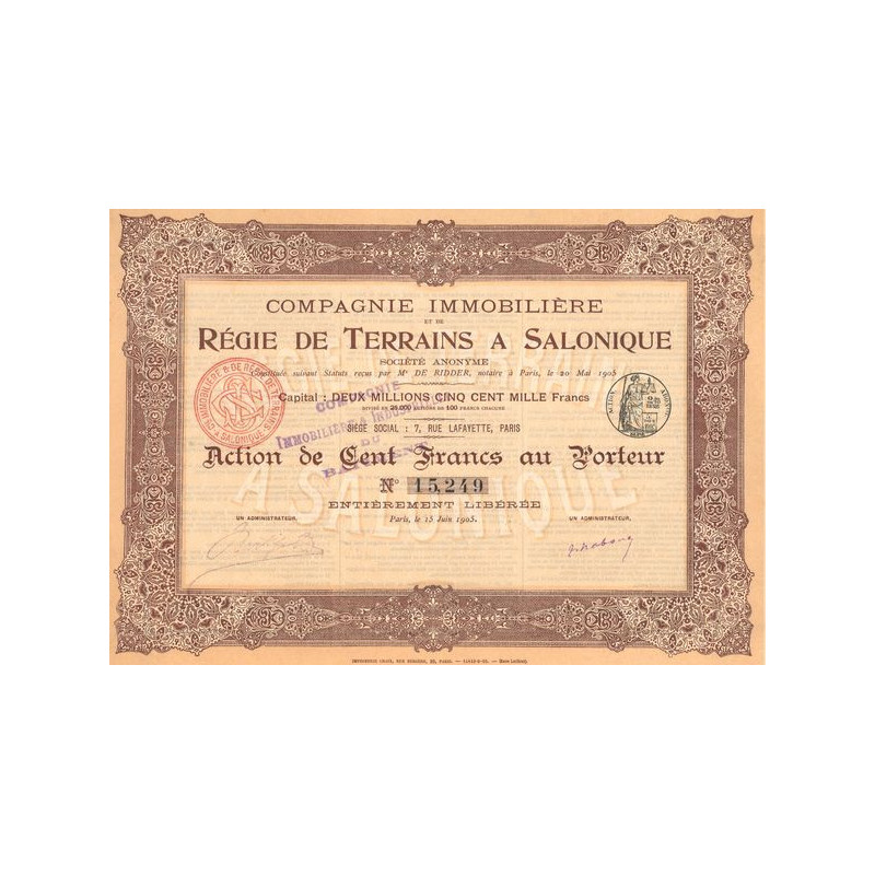 Cie Immobilière et de Régie de Terrains à Salonique (Act 100 F)