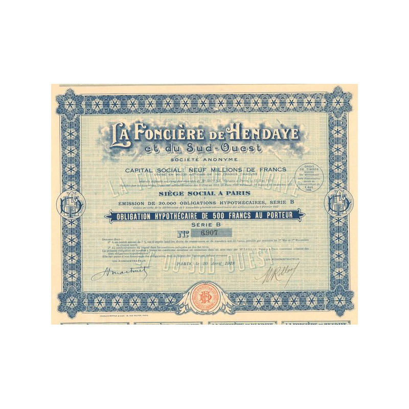 La Foncière de Hendaye et du Sud-Ouest (Obl Hypot 500 F)