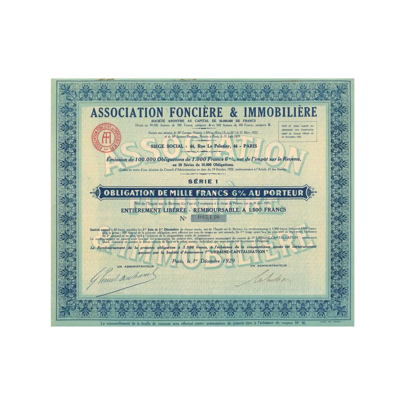 Association Foncière & Immobilière (Obl 1000 F 6%)