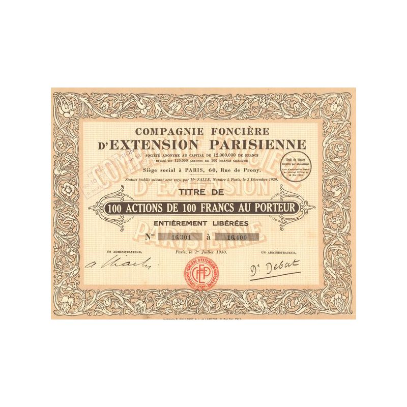 Cie Foncière d'Extension Parsienne (Titre 100 Act 100 F)