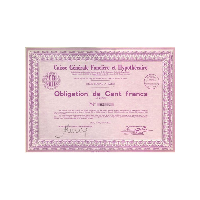 Caisse Générale Foncière et Hypothécaire (Obl 100 F)